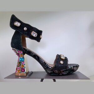 L' ARTISTE GOTH WEDDING PROM MULTI COLOR JEWELL HEEL BLACK SIZE 39 US 8.5